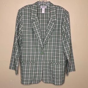 VINTAGE Apparenza 80’s Blazer Green Plaid Rectangular Shape Single Breasted Lg